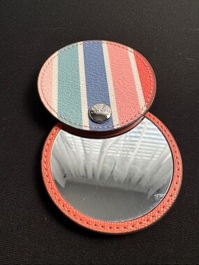 Coach Striped Compact Mirror in Coral, Pink, Blue and Mint